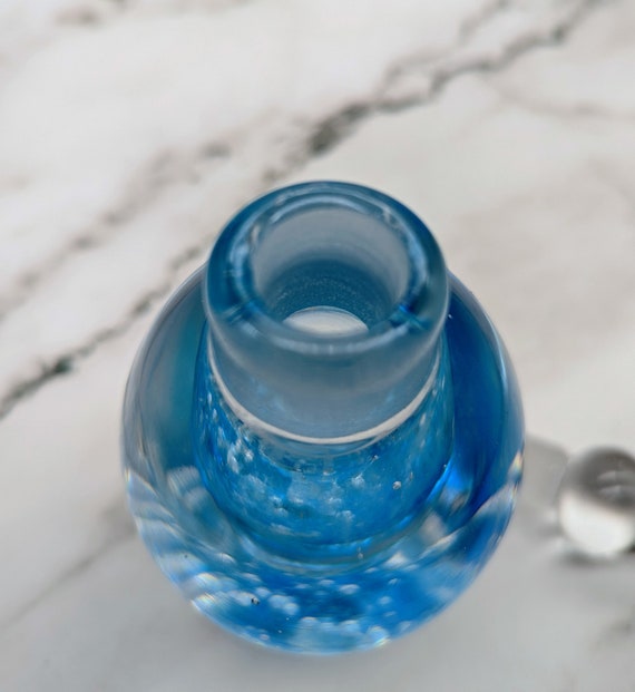 Blown Glass Blue Swirl with Bubbles Perfume Bottl… - image 5