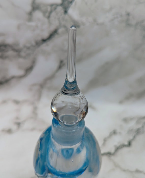 Blown Glass Blue Swirl with Bubbles Perfume Bottl… - image 4