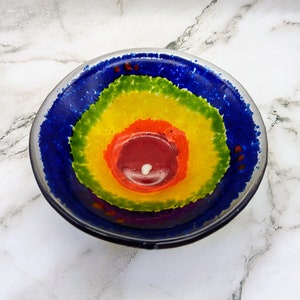 Regenbogen Fused Glas Schüssel Künstler signiert