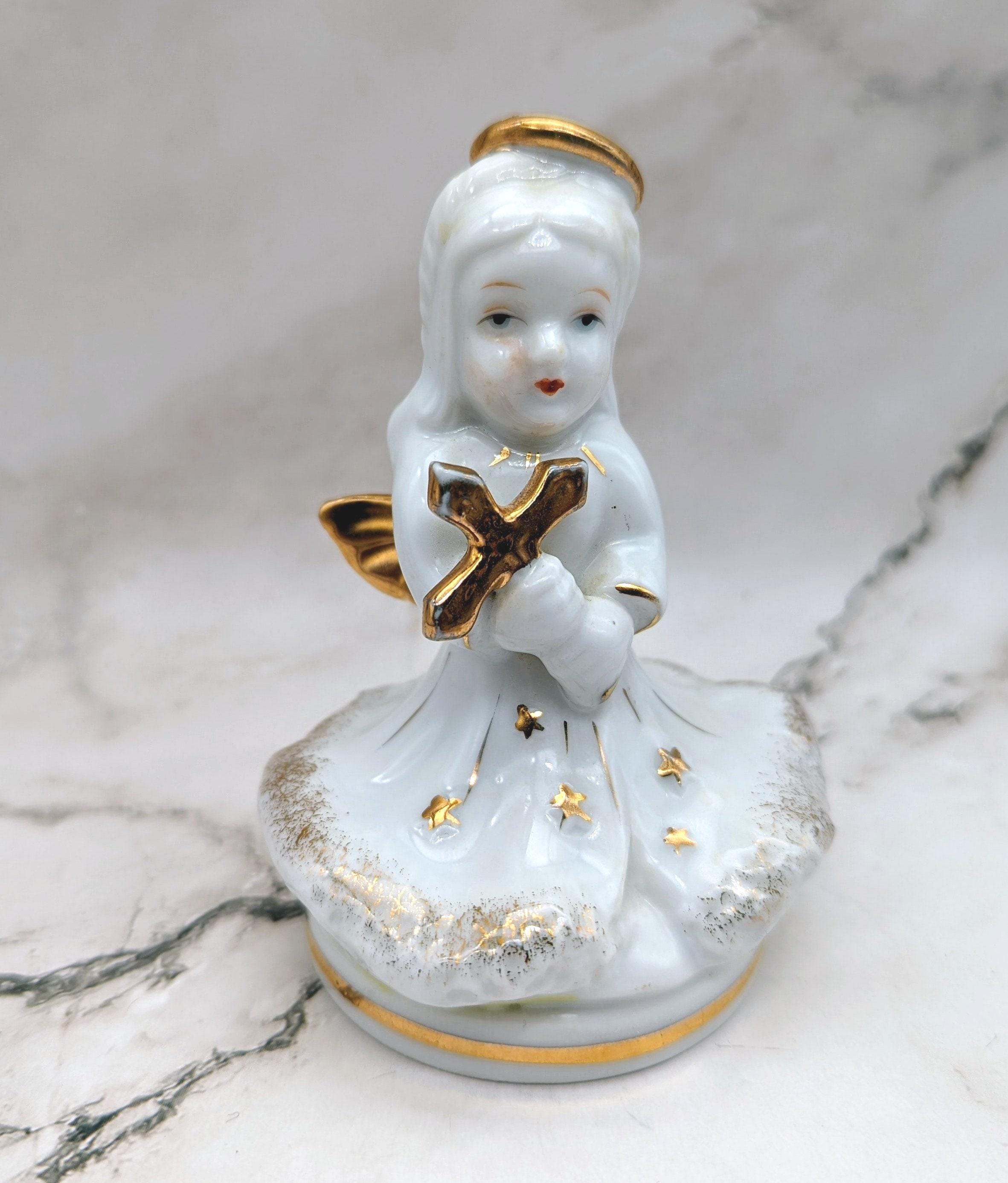 … White Angel … Vintage Gold and White Angel With Cross Figurine Japan - Etsy