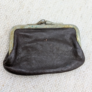 Vintage Brown Leather Kiss Lock Coin Purse