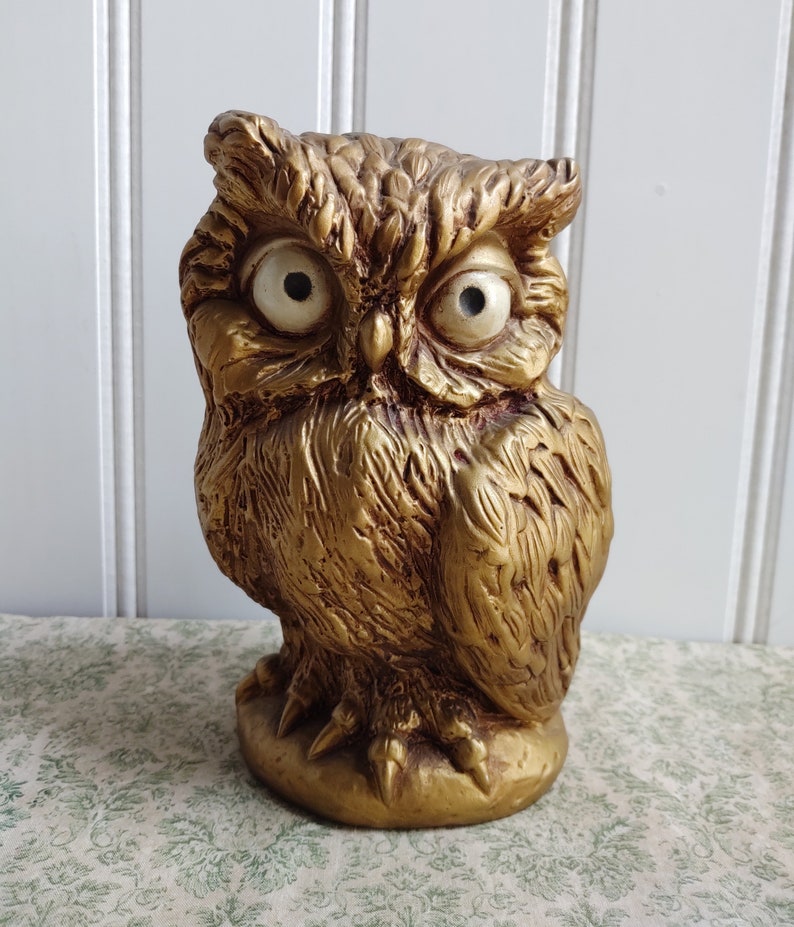 Vintage Brushed Gold Plastic Owl Bank Universal Statuary Corp | Etsy