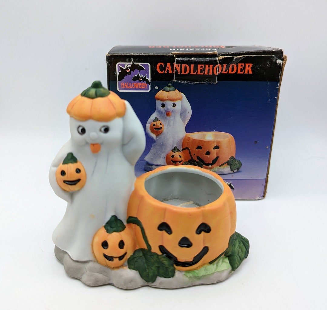 Vintage Halloween Ghost With Jack O Lantern Ceramic Tealight Holder - Etsy