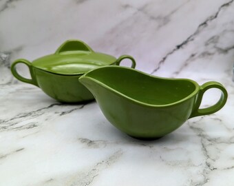 Vintage Avocado Green Melamine Creamer and Covered Sugar
