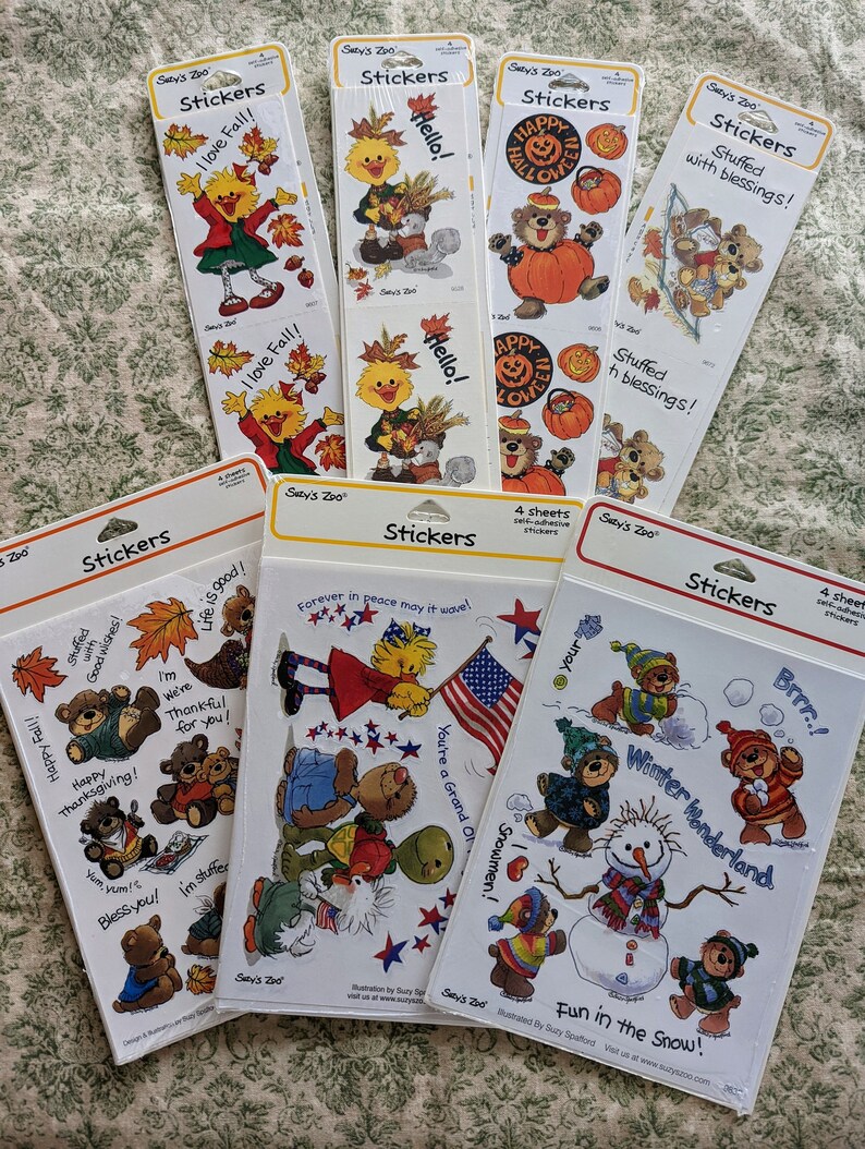 Vintage Suzy's Zoo Stickers Patriotic Fall Halloween Etsy