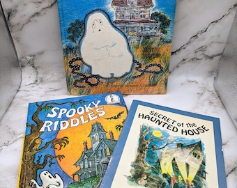 Vintage Halloween Children's Books Gus the Ghost, Spooky Riddles, Haunted House