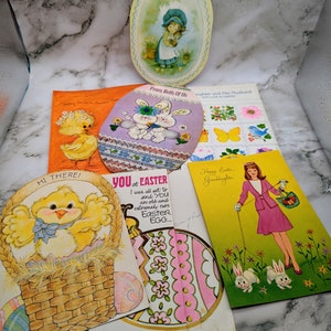 Vintage 1970er Jahre 7er Set Osterkarten Gebraucht