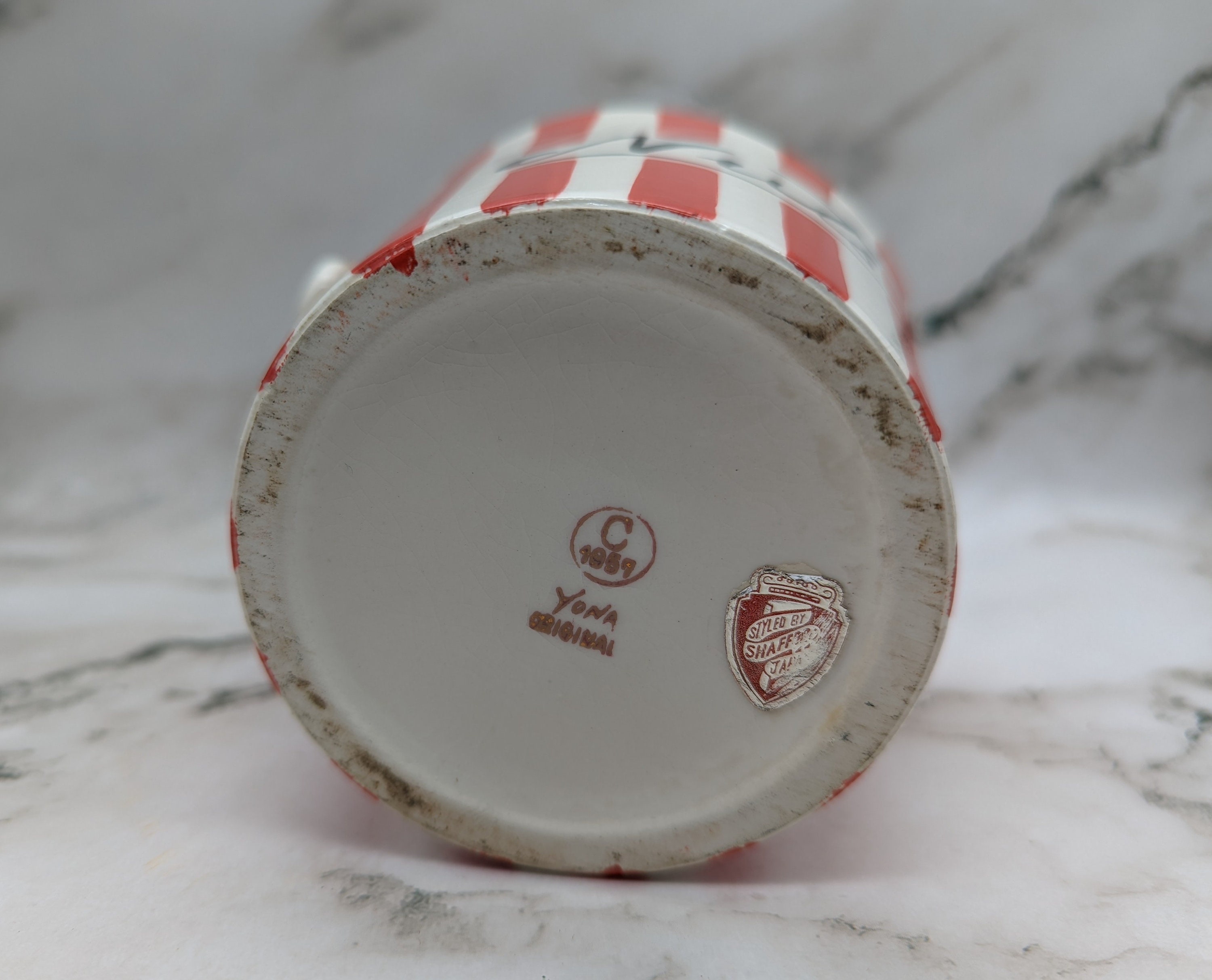 Vintage Yona Original 1957 Nuts Ceramic Serving Pail Red White