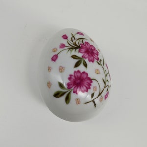 Vintage Egg Shaped Ceramic Trinket Box with Pink Flowers