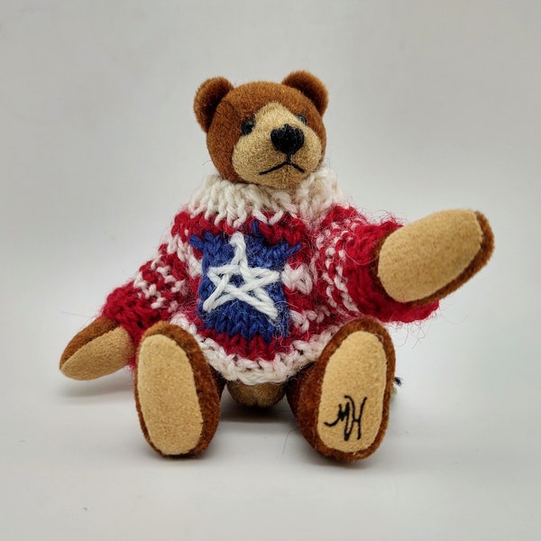 Vintage Ganz Cottage Collectibles Tyler Miniature Jointed Bear with Americana Sweater