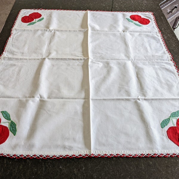 Vintage Applique Cherry/Apple Table Square with Crochet Trim