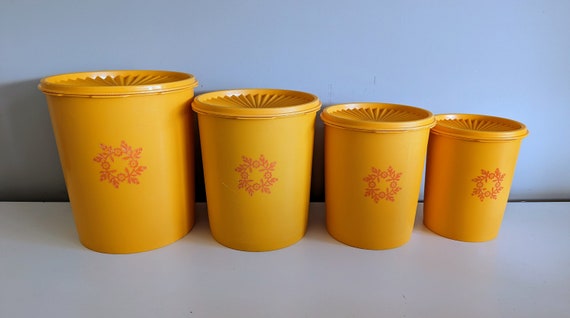 Vintage Tupperware Golden Yellow and Orange Set/4 Canisters With Lids Retro  Kitchen 