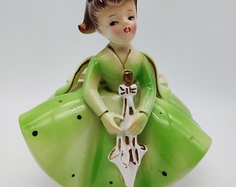 Vintage Rubens Girl in Green Dress with Parasol Planter