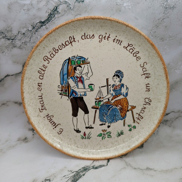 Vintage Handgemalt German Folk Art Wine Phrase Plate