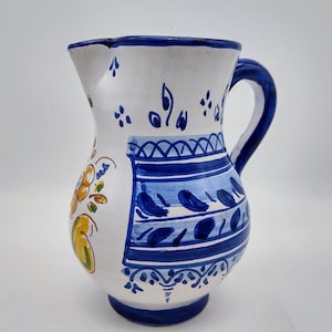 Talavera Espana Mexican Pottery Hand Painted Pitcher Signed