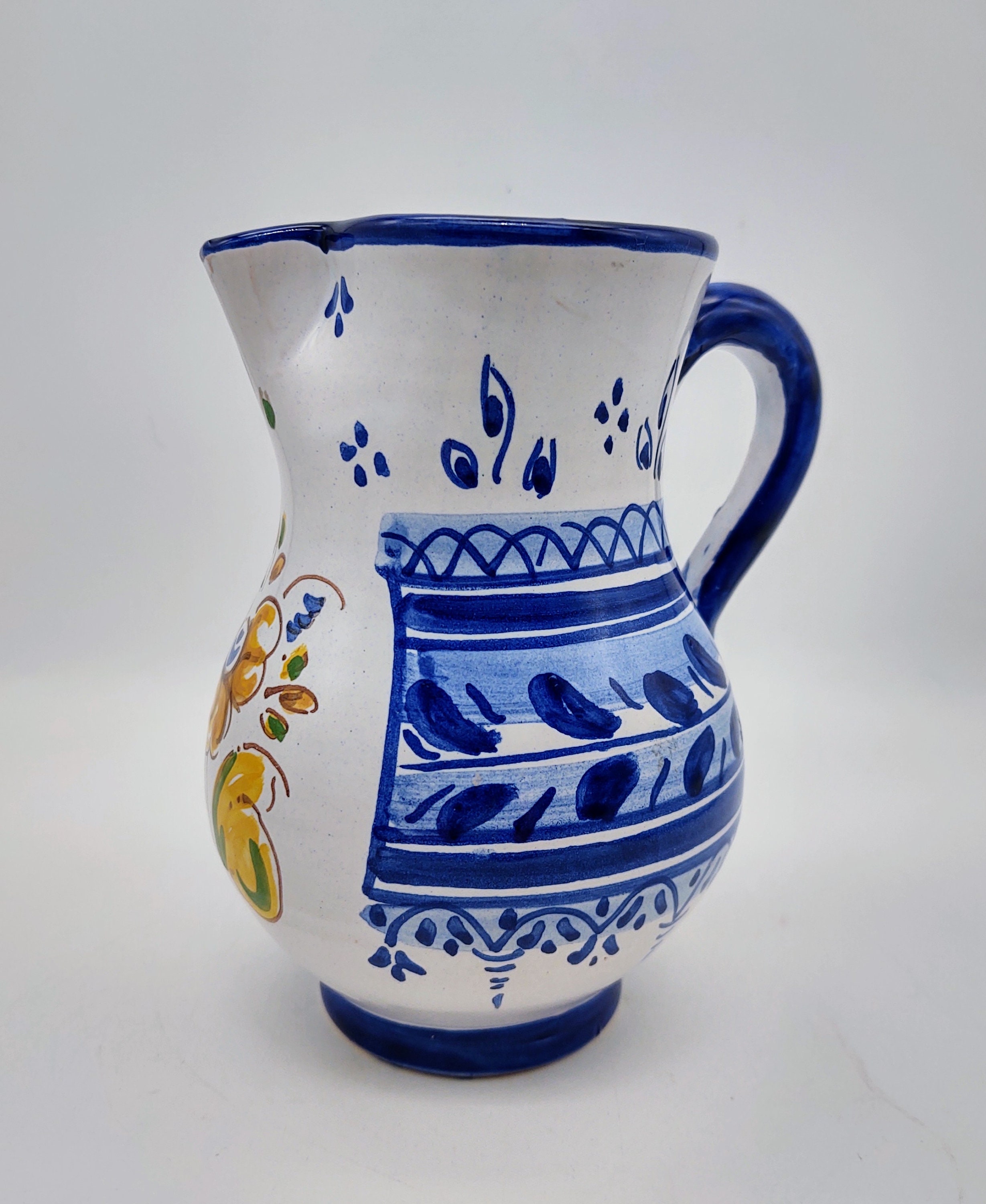 Talavera Espana Mexican Pottery Hand Painted Pitcher Signed