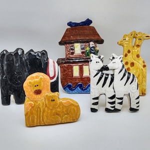 Noah&#39;s Ark Hand Painted Stand Up Tiles 5 Piece Set