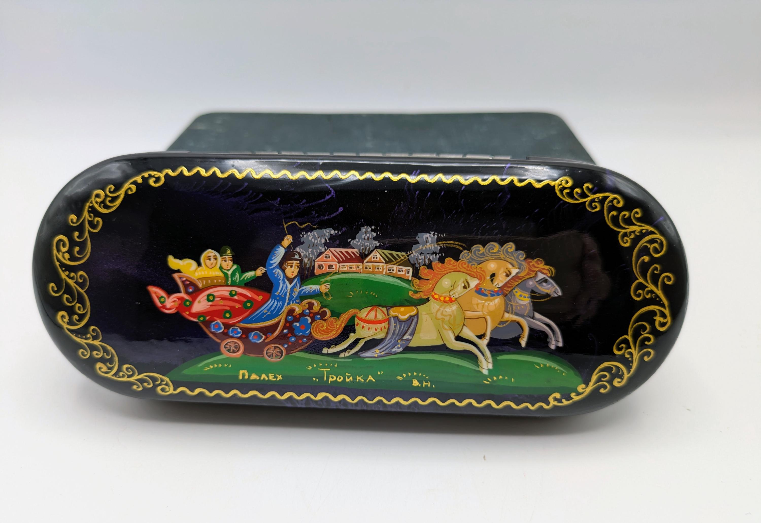 Hand Painted Russian Lacquer Eyeglass Case Cart With Horses - Etsy