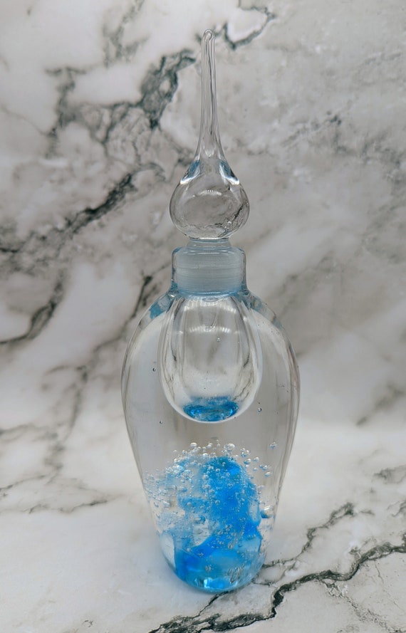 Blown Glass Blue Swirl with Bubbles Perfume Bottle