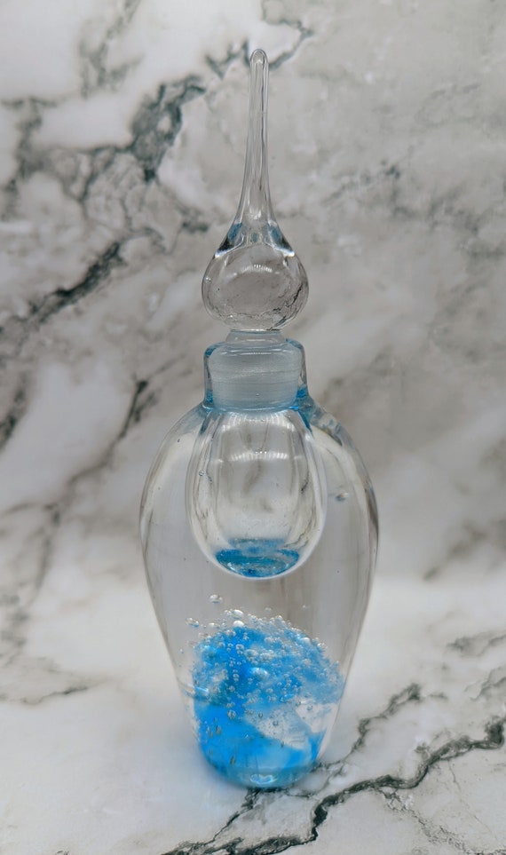 Blown Glass Blue Swirl with Bubbles Perfume Bottl… - image 2