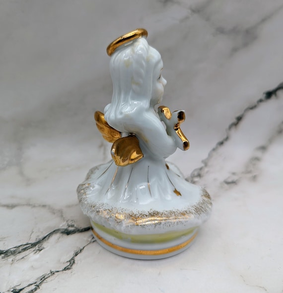 Vintage Gold and White Angel With Cross Figurine Japan - Etsy