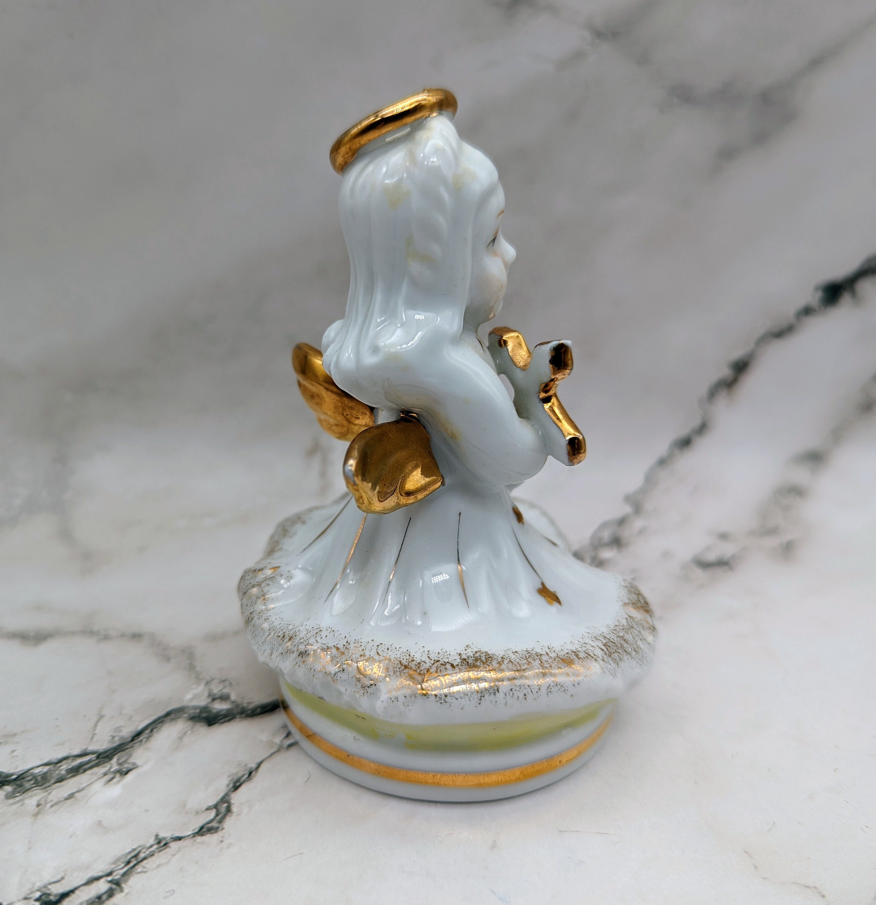 Vintage Gold and White Angel With Cross Figurine Japan - Etsy