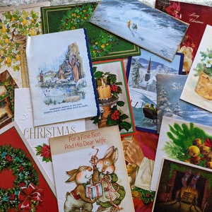 Juego de 16 tarjetas navideñas vintage de los años 70 usadas B