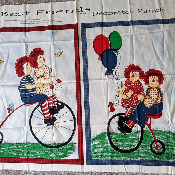 Best Friends Raggedy Ann and Raggedy Andy Fabric Panel