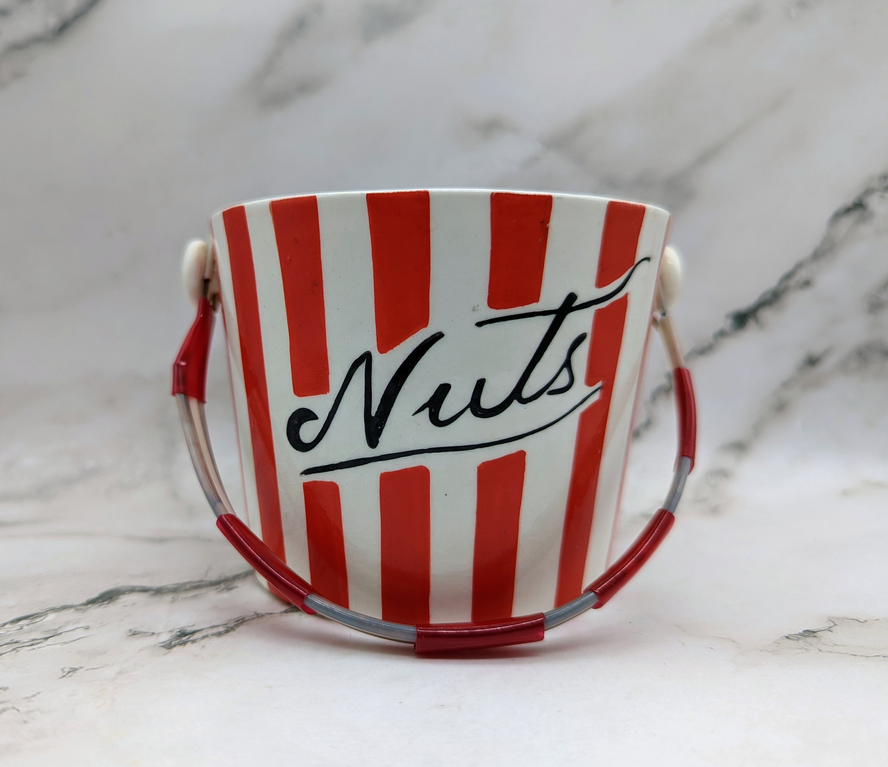 Vintage Yona Original 1957 Nuts Ceramic Serving Pail Red White