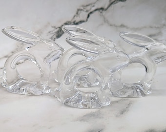 Vintage Set 4 Bijan Clear Lucite Bunny Rabbit Napkin Rings