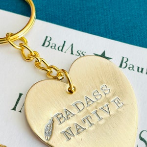 BadAss Native Keychain gold heart shaped