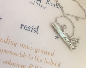 Handstamped Resist Necklace: Feminist Jewelry, RBG Gift