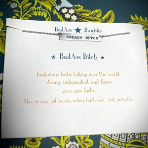 Handstamped "BadAss Bitch" Aluminum Bar Necklace - Stainless Steel Chain