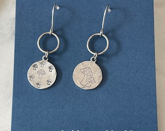 Mushroom earrings / handstamped handmade / mushroom jewelry