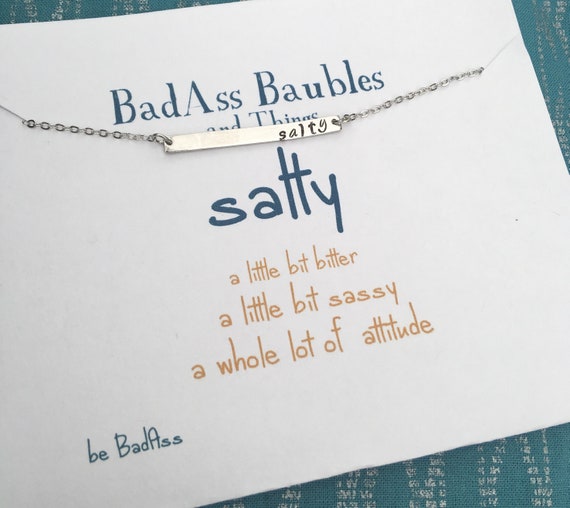 Salty Necklace • Dainty Handstamped Bar Necklace • Funny Gift for Best Friend • Salty Girl Jewelry • Birthday Gift • Layered Necklace