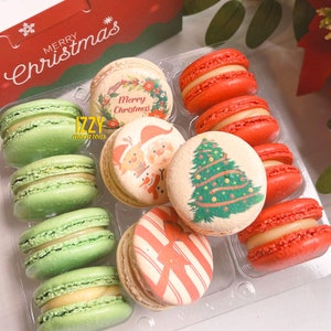 Printed Christmas French Macarons - 6, 12 or 24 - Winter Macaroons - Holiday Cookies, Christmas Party, Decorated Christmas Cookies, Gifts
