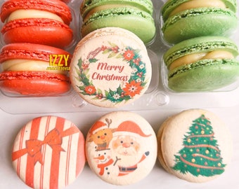 Christmas French Macarons - 12 or 24 - Winter Macaroons - Holiday Cookies, Christmas Party, Decorated Christmas Cookies, Cookies Gifts