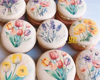French Macarons Spring Flowers - Choose your flavors - Spring, Lavender, Tulip Flowers Macarons - Flower Macarons - Mother&#39;s Day Gift
