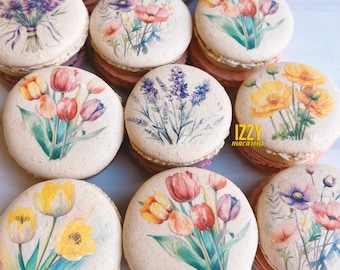 French Macarons Spring Flowers - Choose your flavors - Spring, Lavender, Tulip Flowers Macarons -  Flower Macarons - Mother's Day Gift