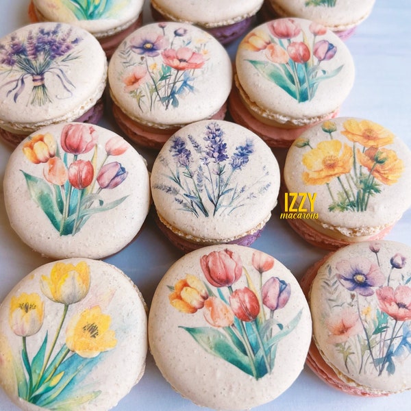 French Macarons Spring Flowers - Choose your flavors - Spring, Lavender, Tulip Flowers Macarons - Flower Macarons - Mother's Day Gift