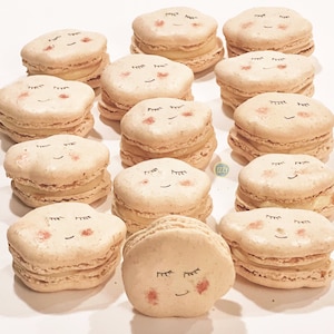 Customized Clouds French Macarons - Baby Shower/Kids Party Macaroons 6 or 12 Hand Painted - Cloud sweet Face cookies