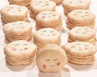 Customized Clouds French Macarons - Baby Shower/Kids Party Macaroons 6 or 12 Hand Painted - Cloud sweet Face cookies