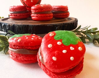 Strawberry Shaped French Macarons  - 6,12 or 24 - Choose flavors Macaroons -  Cookies Gifts Paris Macarons Cookies - Fruit Macarons