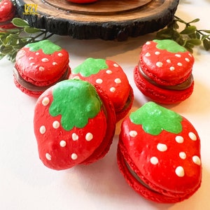 Strawberry Shaped French Macarons  - 6,12 or 24 - Choose flavors Macaroons -  Cookies Gifts Paris Macarons Cookies - Fruit Macarons