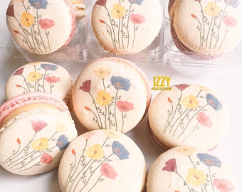 Poppy Flower French Macarons Spring Flowers - Choose your flavors - Spring, Poppy, Tulip Flowers Macarons - Flower cookies Macarons