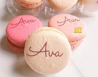 Macarons with Name Monogram Logo - French Macarons - Choose Color/ Flavors - Baby Shower/ Wedding - Monogram Cookies - Gluten-Free