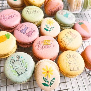 Easter French Macarons - 6,12,24 Pastel Colors - Assorted Prints/ Colors Easter Bunny Gift Box Macaroons Designs Egg Easter Cookies