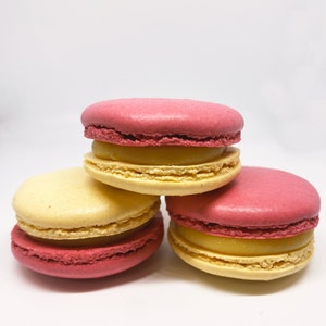 Lemon Raspberry French Macarons - 6.12 or 24 - French Raspberry and Lemon Flavor Macaroons - Valentine's Gifts Macrons