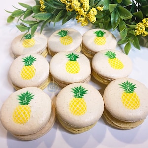 Pineapple French Macarons - 6.12 or 24 - French Yellow Macaroons - Gluten Free - Choose Flavors - Summer Macaroons Cookies