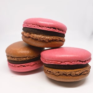 Raspberry Fudge French Macarons - 6,12 or 24 - French Raspberry with Dark Chocolate Flavor Macaroons - Valentine's Gifts Macrons